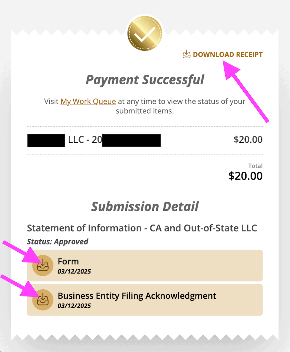 California LLC Statement of Information Download Popup