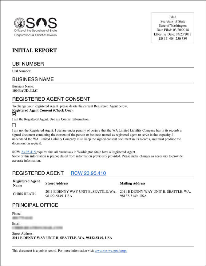 Washington LLC Initial Report Approved Fulfilled