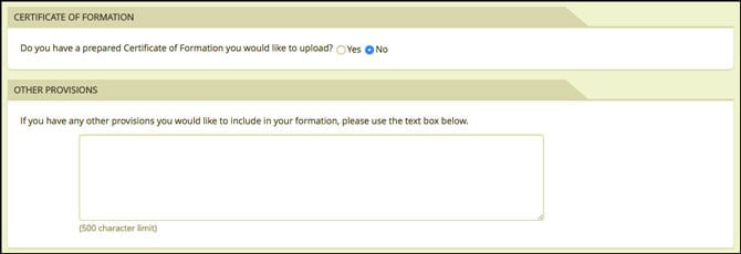 Washington State LLC Application Certificate of Formation Upload