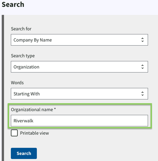 Screenshot with instructions on how to use the North Carolina Business Entity Search